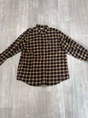 Carhartt Flannel Shirt XXL 2XL Buttton Down Up Long Sleeve Plaid Brown Mens